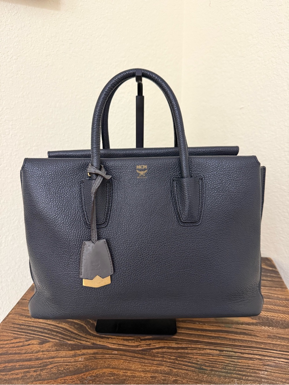 MCM Millie Medium Satchel – Phantom Gray Pebbled Leather | COA Included